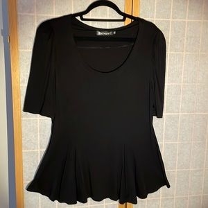 Allegra K Scoop Neck Half Sleeve Flared Skirt Rayon Top